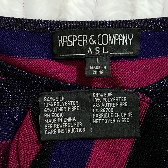 Kasper & Company ASL Purple striped Metallic thread sweater Lg. - Picture 5 of 8
